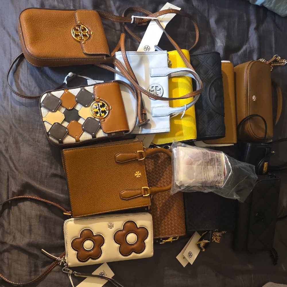 Tory Burch Brown and White Floral Crossbody Bag
